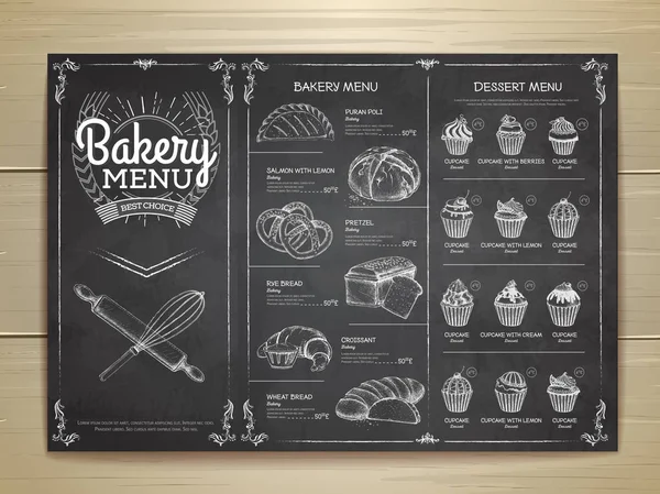 Vintage dessin à la craie conception de menu de boulangerie. Menu restaurant — Image vectorielle