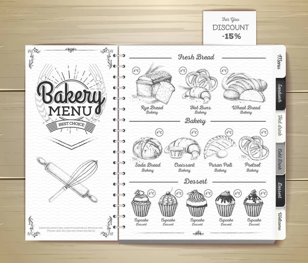 Diseño de menú de panadería vintage. Menú del restaurante. Plantilla documento — Archivo Imágenes Vectoriales