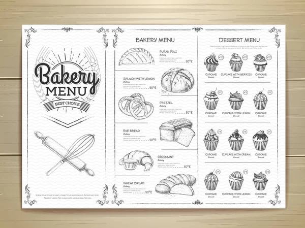Diseño de menú de panadería vintage. Menú del restaurante. Plantilla documento — Archivo Imágenes Vectoriales