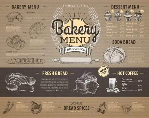 Diseño de menú de panadería de cartón vintage. Menú restaurante — Vector de stock