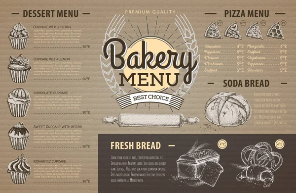 Diseño de menú de panadería de cartón vintage. Menú restaurante — Vector de stock
