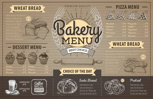 Vintage kartonnen bakkerij menu ontwerp. Restaurant menu — Stockvector