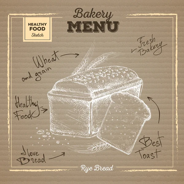 烘焙食品插图的纸板背景。黑麦面包 — 图库矢量图片