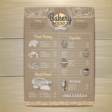 Vintage ekmek menü tasarımı karton arka plan üzerinde. Restoran Menü