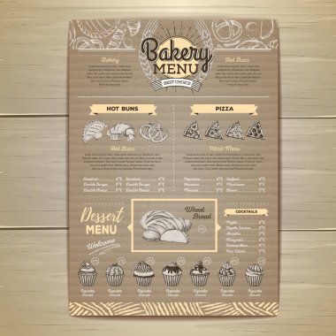 Vintage ekmek menü tasarımı karton arka plan üzerinde. Restoran Menü