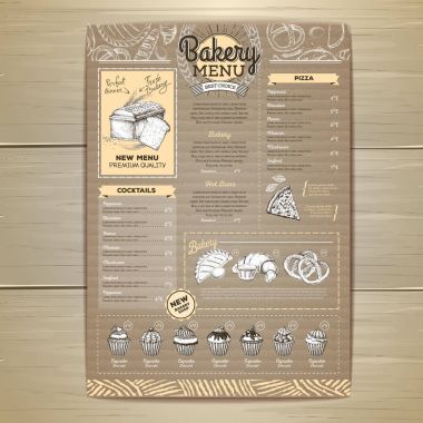 Vintage ekmek menü tasarımı karton arka plan üzerinde. Restoran Menü