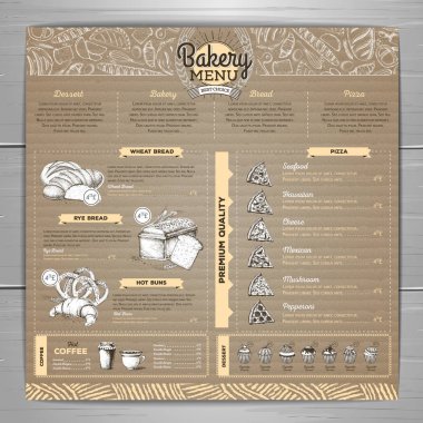Vintage ekmek menü tasarımı karton arka plan üzerinde. Restoran Menü