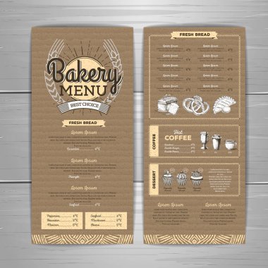 Vintage ekmek menü tasarımı karton arka plan üzerinde. Restoran Menü