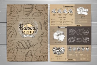 Vintage ekmek menü tasarımı karton arka plan üzerinde. Restoran Menü