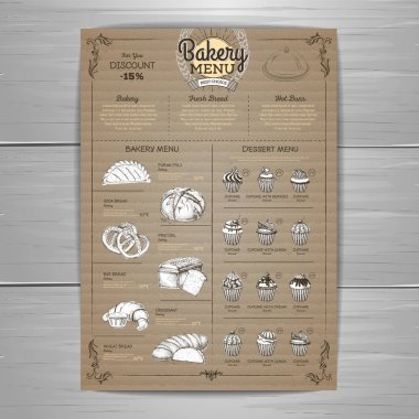Vintage ekmek menü tasarımı karton arka plan üzerinde. Restoran Menü