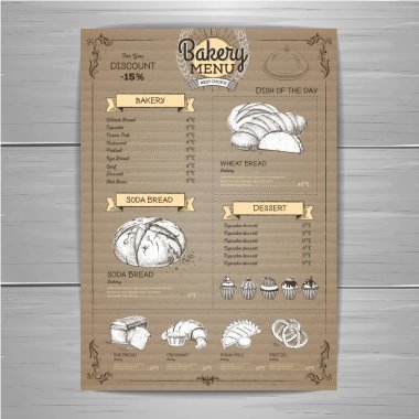 Vintage ekmek menü tasarımı karton arka plan üzerinde. Restoran Menü