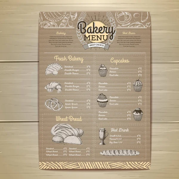 Diseño de menú de panadería vintage sobre fondo de cartón. Menú restaurante — Vector de stock