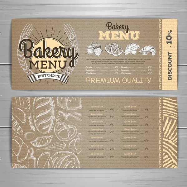 Design de menu de padaria vintage em fundo de papelão. Menu restaurante — Vetor de Stock