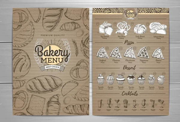 Design de menu de padaria vintage em fundo de papelão. Menu restaurante — Vetor de Stock