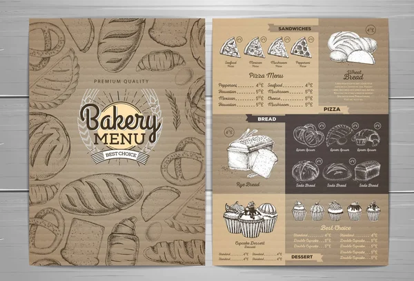 Diseño de menú de panadería vintage sobre fondo de cartón. Menú restaurante — Vector de stock