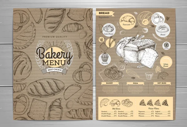 Design de menu de padaria vintage em fundo de papelão. Menu restaurante — Vetor de Stock
