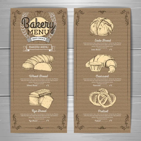 Diseño de menú de panadería vintage sobre fondo de cartón. Menú restaurante — Vector de stock