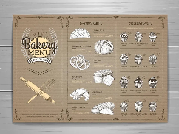 Vintage bakkerij menu ontwerp op kartonnen achtergrond. Restaurant menu — Stockvector