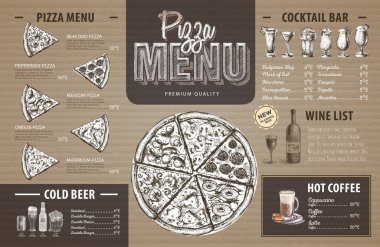Vintage pizza menü tasarımı karton üzerine. Restoran Menü