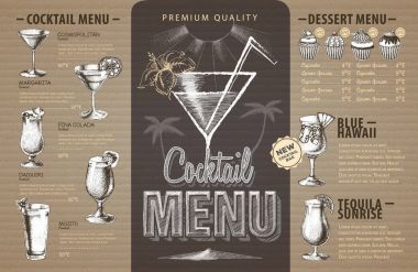 Karton üzerine Vintage kokteyl menü tasarımı. Fast food menü