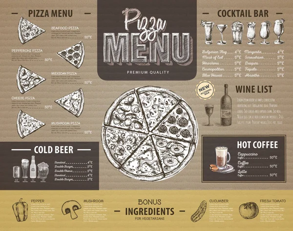 Vintage pizza menu design na karton. Menu restaurace — Stockový vektor