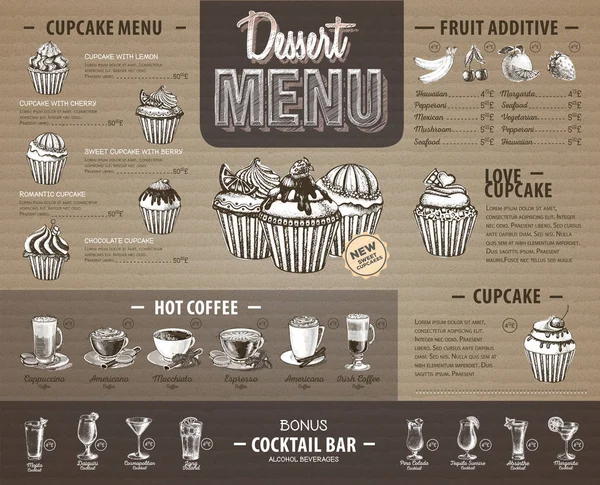 Vintage dezert menu design na karton. Nabídka rychlého občerstvení — Stockový vektor
