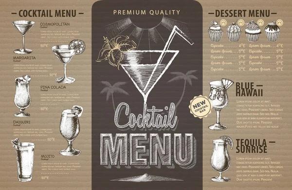 Vintage Cocktail Menü Design auf Karton. Fast-Food-Karte — Stockvektor