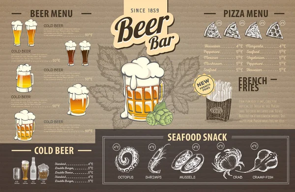 老式啤酒菜单设计的纸板。餐厅菜单 — 图库矢量图片