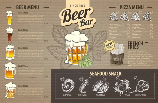 Design de menu de bière vintage sur carton. Menu restaurant — Image vectorielle