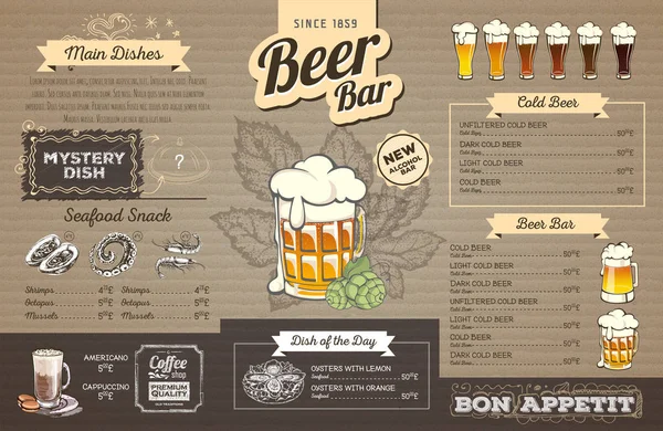 Винтажное пиво дизайн меню на картон. Меню ресторана — стоковый вектор
