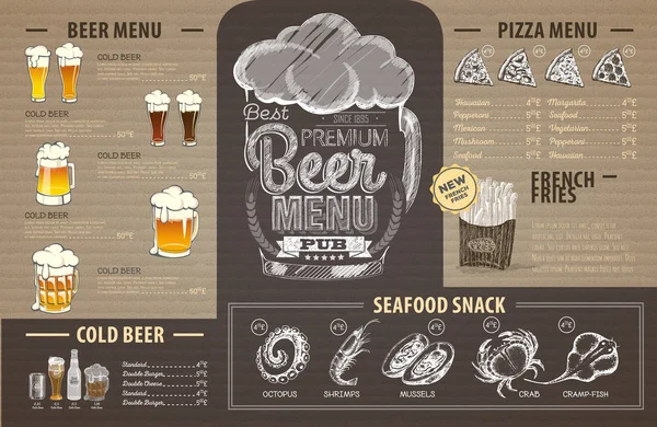 Design vintage del menu della birra su cartone. Menù ristorante — Vettoriale Stock