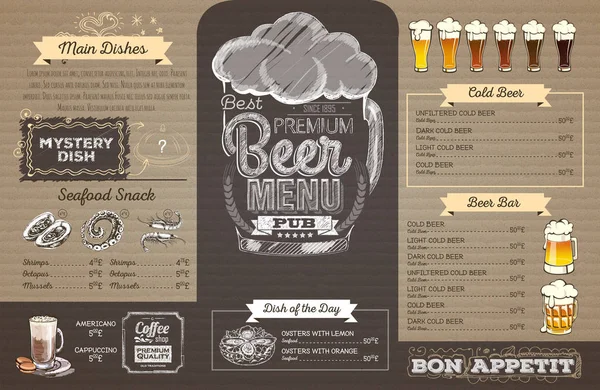 Σχεδίαση μενού εκλεκτής ποιότητας μπύρα σε χαρτόνι. Μενού εστιατορίου — Διανυσματικό Αρχείο