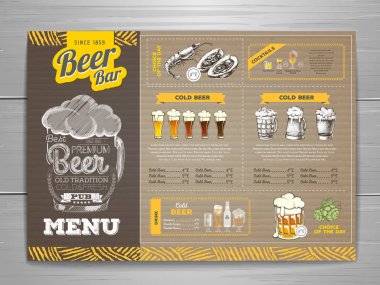 Vintage bira menü tasarımı karton arka plan üzerinde.