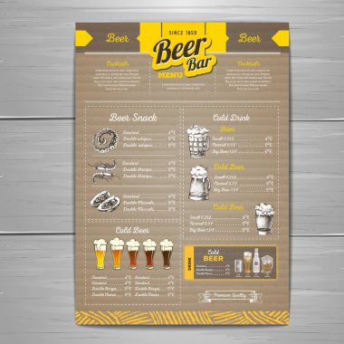Vintage bira menü tasarımı karton arka plan üzerinde.