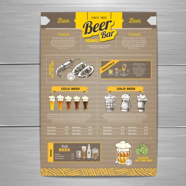 Vintage bira menü tasarımı karton arka plan üzerinde.