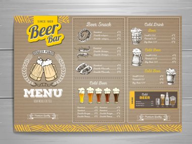 Vintage bira menü tasarımı karton arka plan üzerinde.