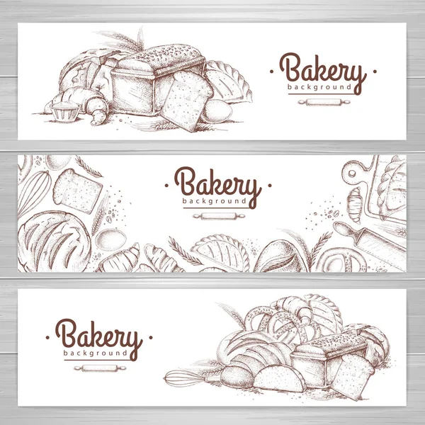 Conjunto de banners retro padaria. Ilustração de produtos de padaria — Vetor de Stock