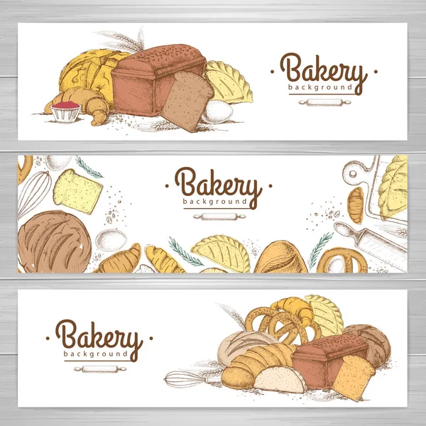 Reihe von Retro-Bäckereibannern. Backwaren Illustration — Stockvektor