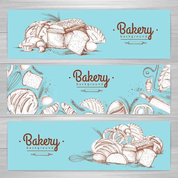 Conjunto de banners retro padaria. Ilustração de produtos de padaria — Vetor de Stock
