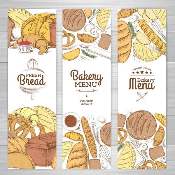 Ensemble de bannières de boulangerie rétro. Illustration des produits de boulangerie — Image vectorielle