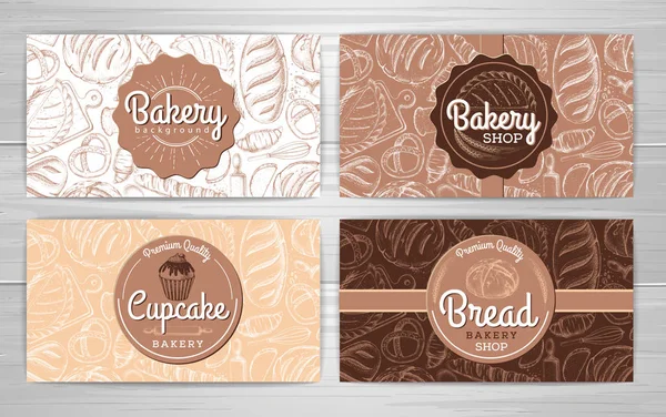 Набір ретро-пекарських банерів або карток. Ілюстрація хлібобулочних виробів — стоковий вектор