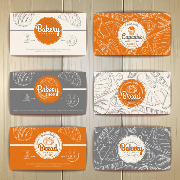 Set of retro bakery banners or cards. Bakery products illustration