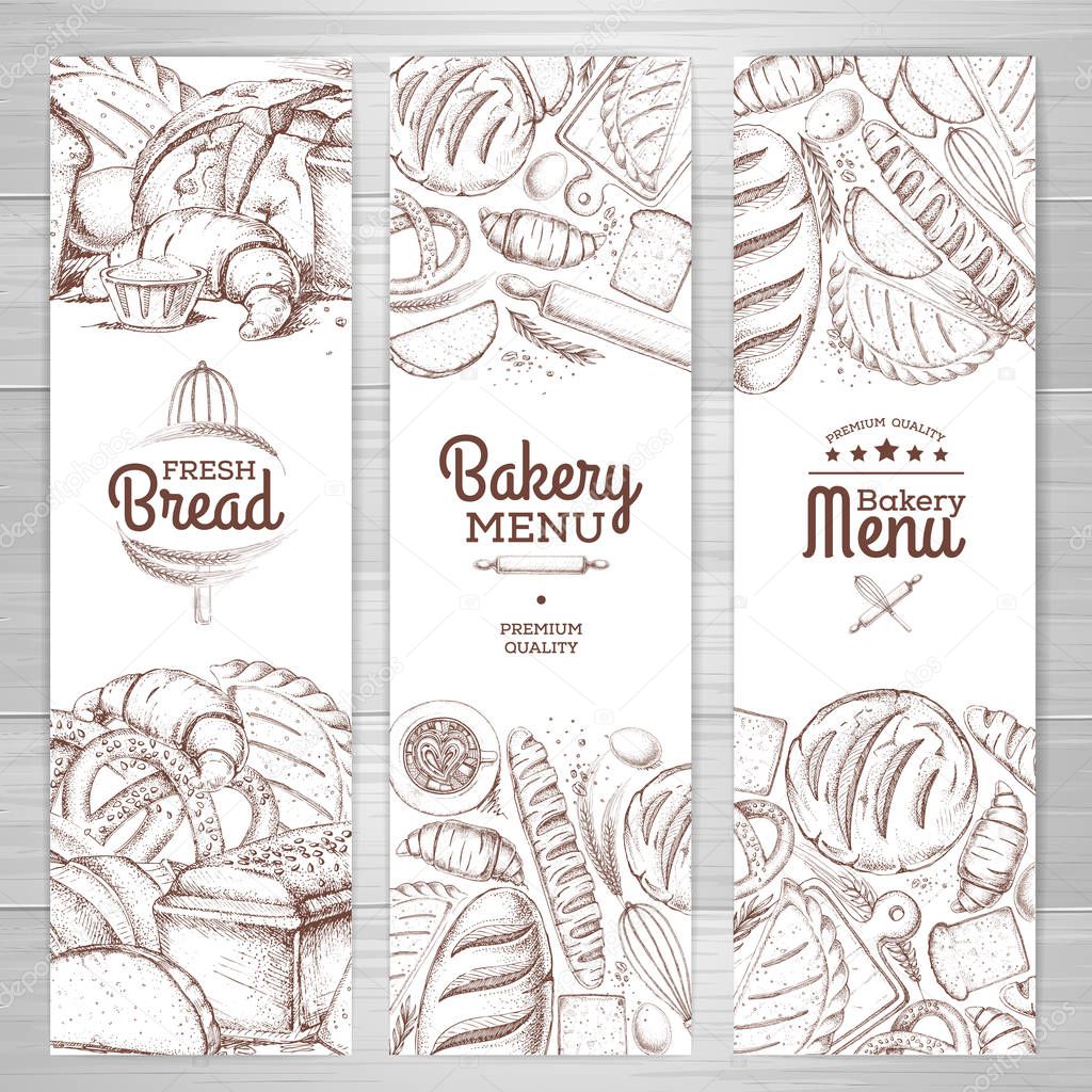 Set of retro bakery banners. Bakery products illustration