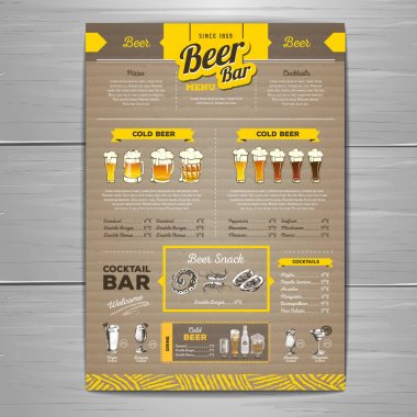Vintage bira menü tasarımı karton arka plan üzerinde.