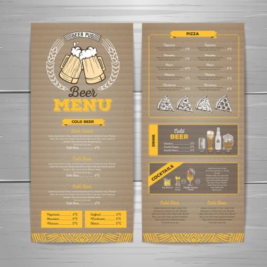 Vintage bira menü tasarımı karton arka plan üzerinde.