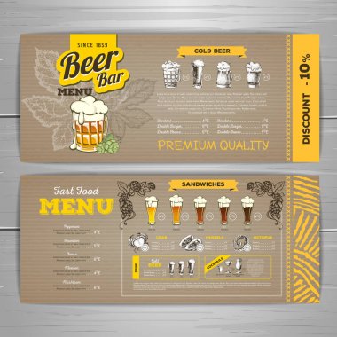 Vintage bira menü tasarımı karton arka plan üzerinde.