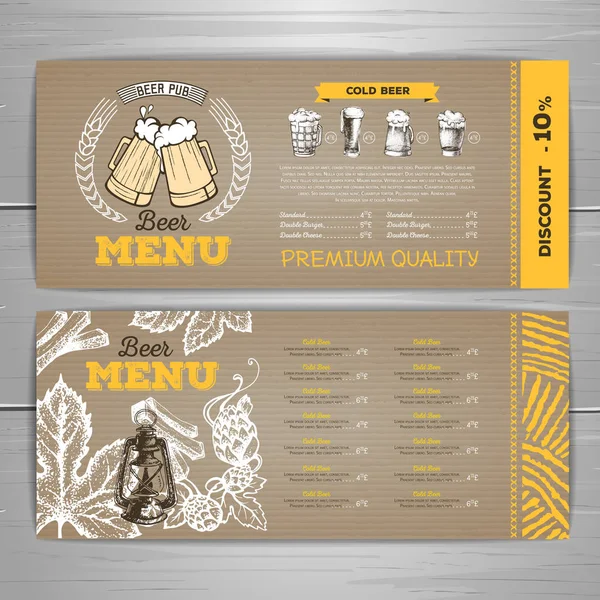 Ročníku pivní menu design na kartonu pozadí. — Stockový vektor