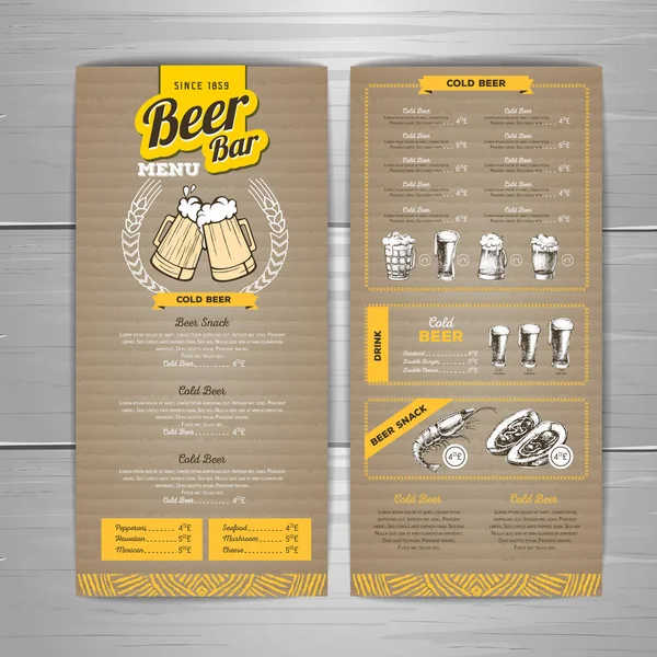 Diseño de menú de cerveza vintage sobre fondo de cartón . — Archivo Imágenes Vectoriales