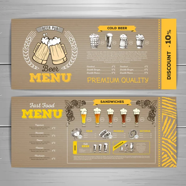 Diseño de menú de cerveza vintage sobre fondo de cartón . — Vector de stock