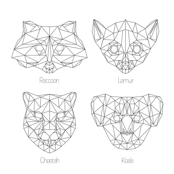 Conjunto de faces animais isoladas de triângulo geométrico poligonal. Hipster animais — Vetor de Stock